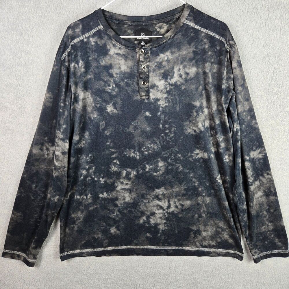 Burnside Mens Henley Shirt XL Long Sleeve Gray Black Acid Wash Tie Dye Casual